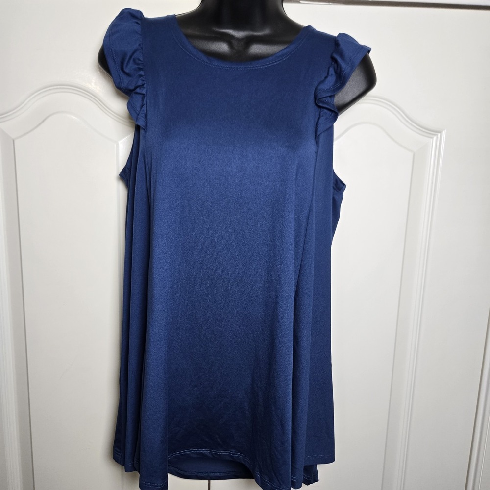 Ninexis Boutique Top Women's‎ Navy Ruffle Sleeveless Tank Top Size Large NWT